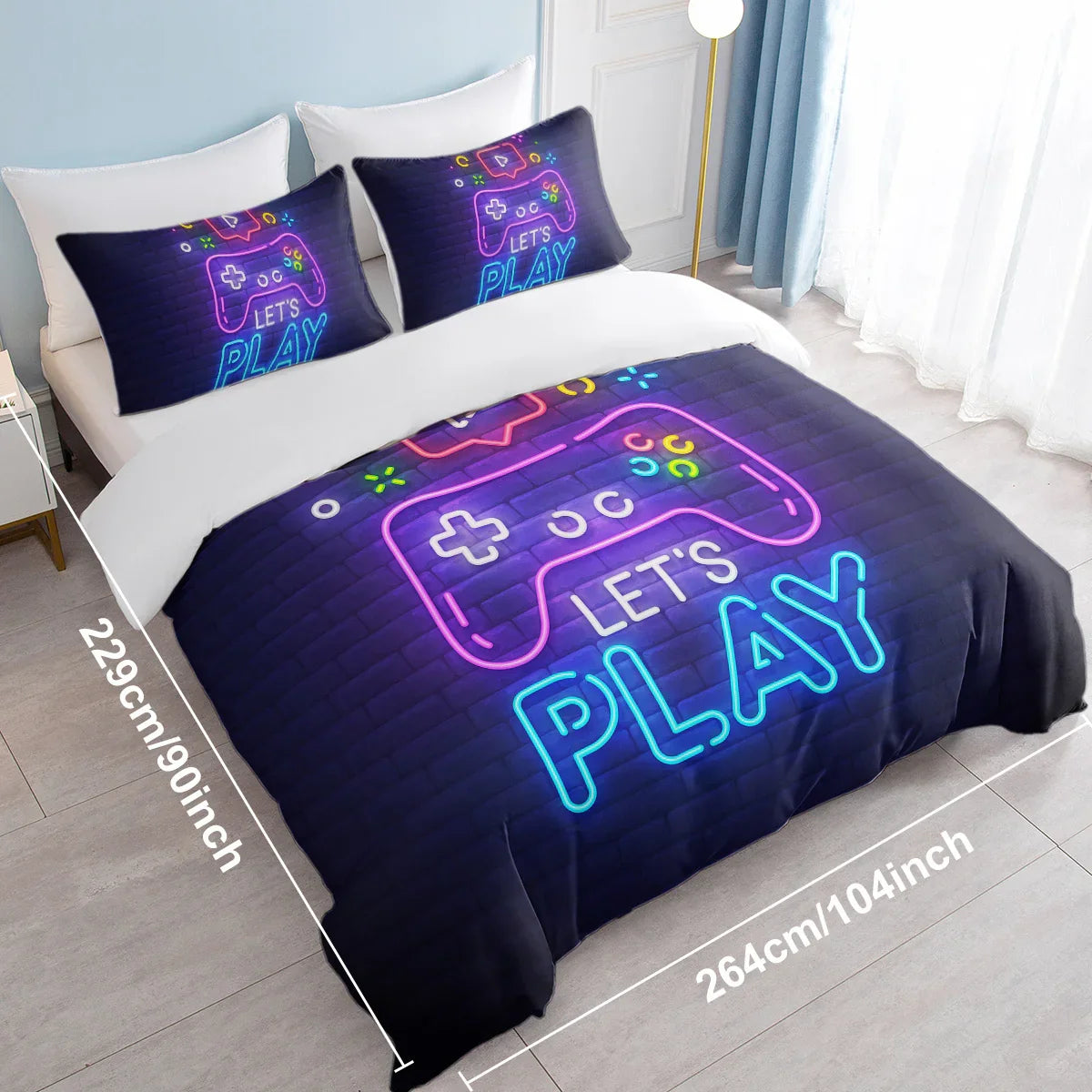 Gaming Duvet Cover Set Twin Full Queen King Size Video Game Controller Bedding Set, Boys Video Games Comforter Cover With 2 Pillow Shams, Bed Set For Boys Girls Bedroom Decor - www.Shopthatapp.com
