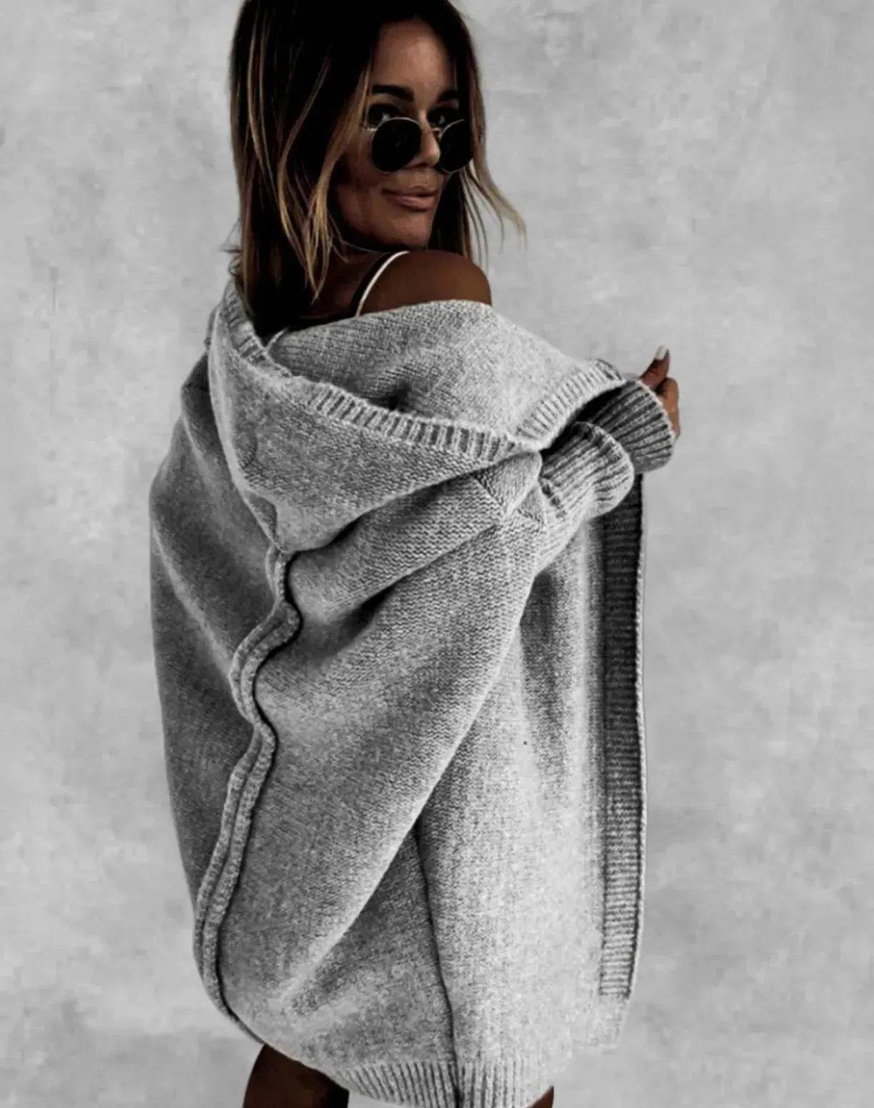 Oversized Head cover Knitted Long Kimono Cashmere Cardigan for Women - www.Shopthatapp.com