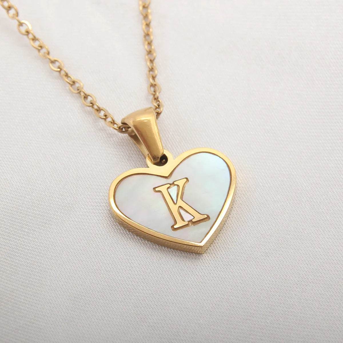 26 Letter Heart-shaped Necklace White Shell Love Clavicle Chain Fashion Personalized Necklace For Women Jewelry Valentine's Day - www.Shopthatapp.com