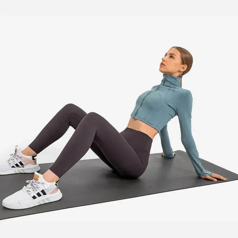 Autumn And Winter New Elastic Slim-fit High neck Zip Up Yoga crop top - www.Shopthatapp.com