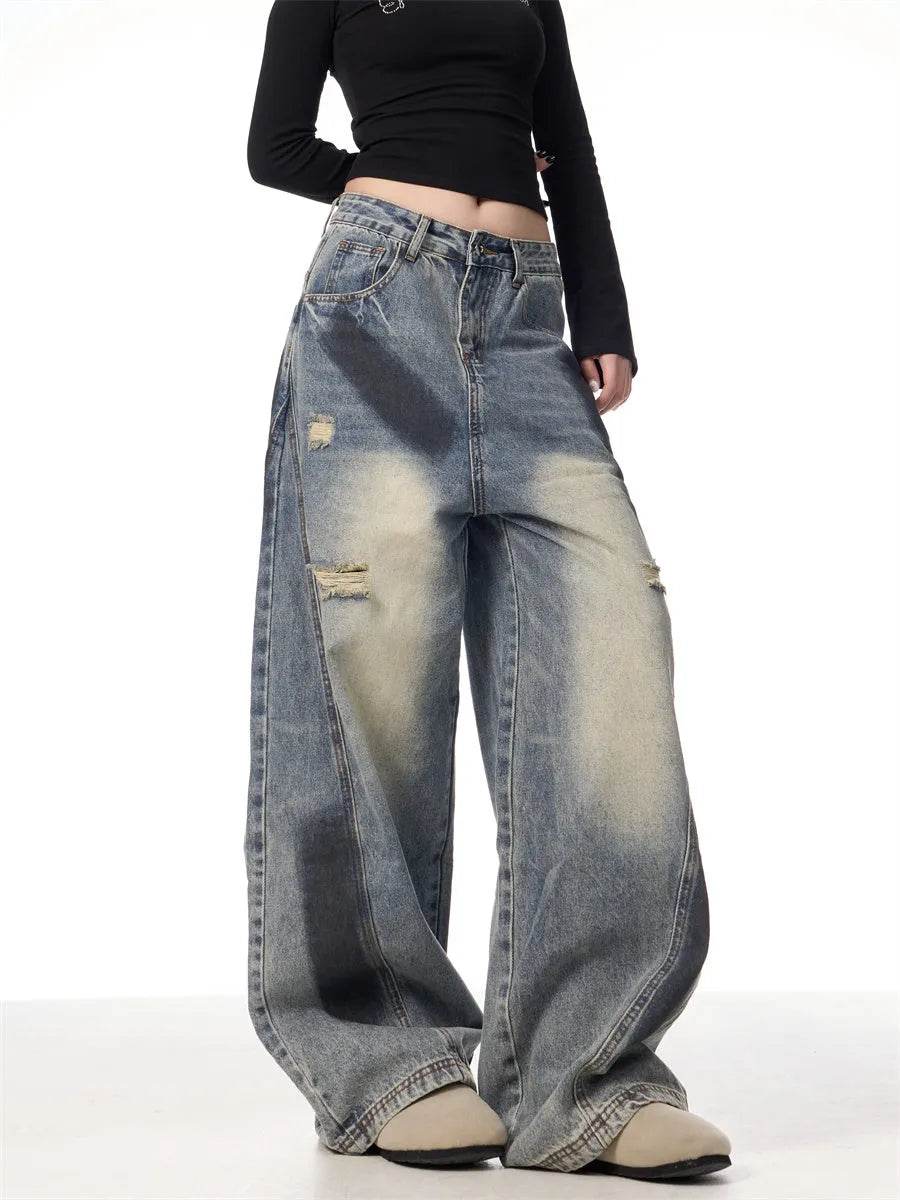 Splash Ink Ripped Machete Baggy Jeans Pant For Women Loose-fitting Wide-leg Trousers - www.Shopthatapp.com