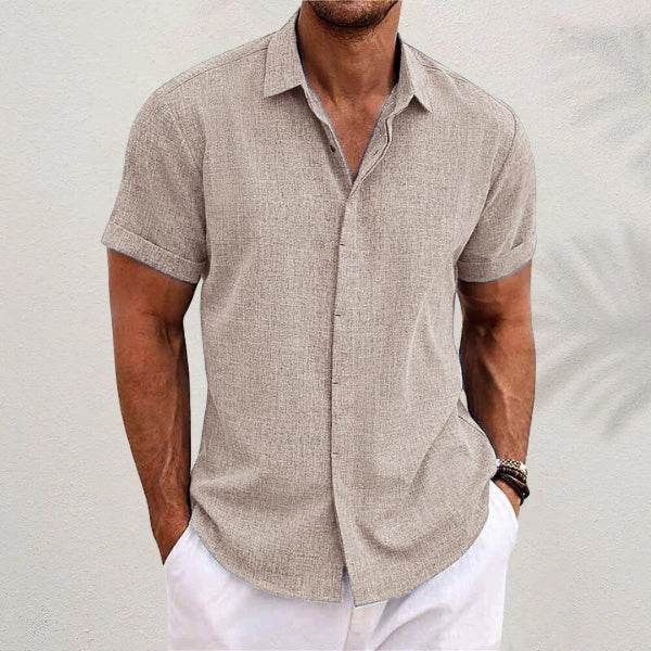 Men's Solid Color Loose Linen Short-sleeved shirt - www.Shopthatapp.com