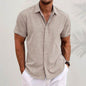 Men's Solid Color Loose Linen Short-sleeved shirt - www.Shopthatapp.com