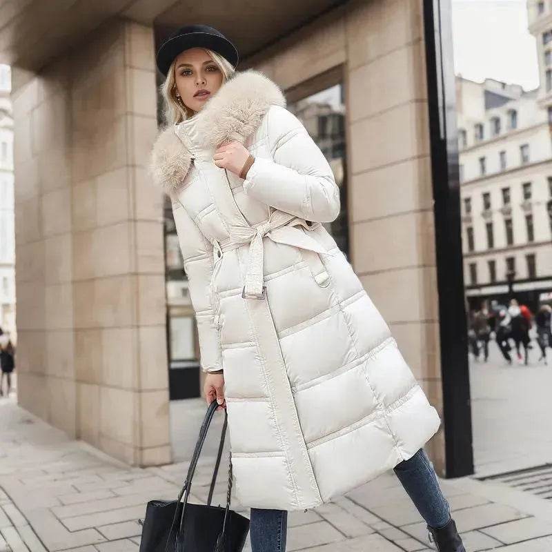 Women's Mid Length Fur Hoodie Winter Jacket Coat - www.Shopthatapp.com