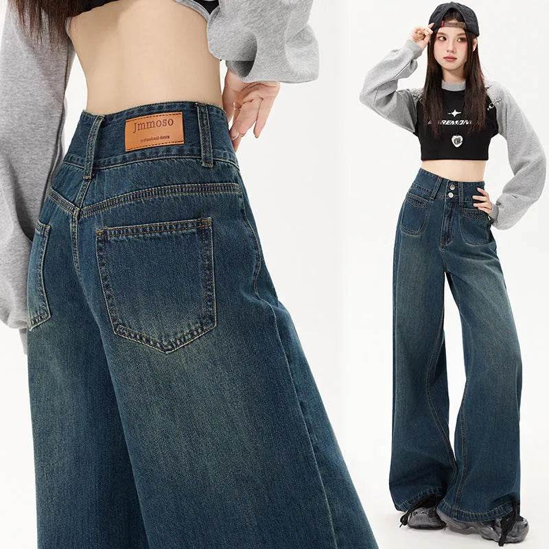 New Simple High Waist Casual Straight-leg Baggy Jeans Pant For Women - www.Shopthatapp.com