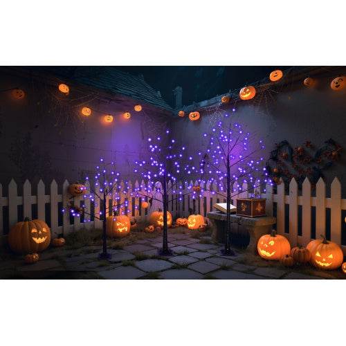 3 Pac Halloween Spooky Tree With Purple Lights, 4FT 5FT And 6FT, Lighted Black Tree For Halloween Decoration - www.Shopthatapp.com