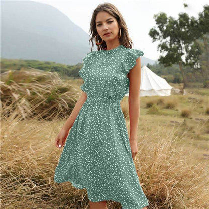 Polka dot Chiffon Ruffled Summer midi dress - www.Shopthatapp.com
