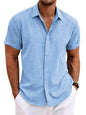 Men's Solid Color Loose Linen Short-sleeved shirt - www.Shopthatapp.com