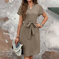 tie belt dress & Elegant V Neck Short Sleeve Casual Summer - www.Shopthatapp.com