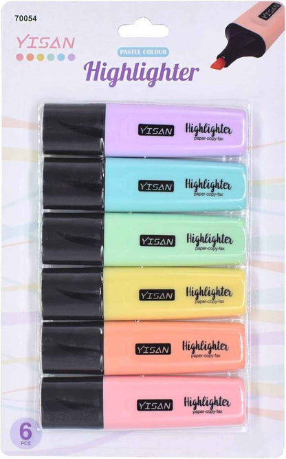 6 x Assorted Pastel Highlighter Pens - Vivid Pastel Marker School - and Office