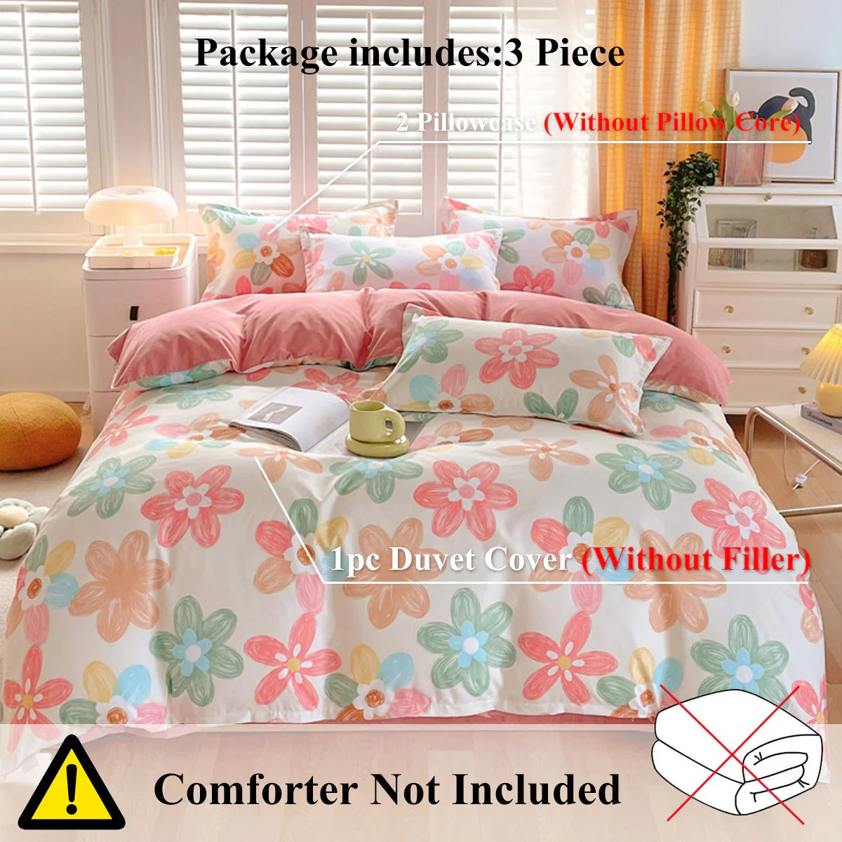 3 Piece Spring Floral Duvet Cover Set For Women Adults Home Bedroom Flowers Bedding Set With 2 Pillowcases Twin Full Queen King Size - www.Shopthatapp.com