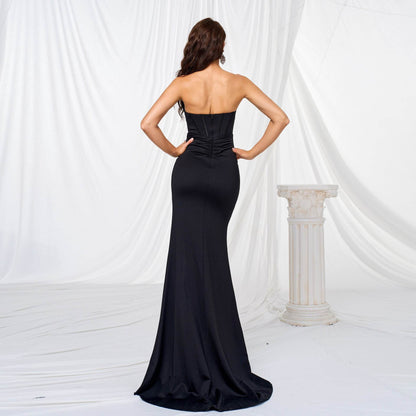 Elegant strapless Slit Long Sequin dress Formal Evening dress - www.Shopthatapp.com