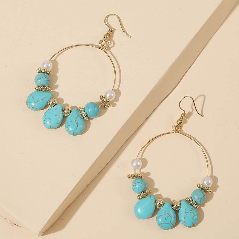 Geometric Round Turquoise Beaded Earrings - www.Shopthatapp.com