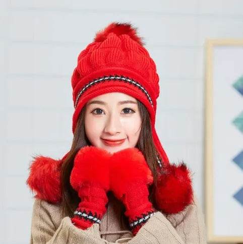 Women Cozy Knit Fleece-Feel Beanie With Ear Flaps Winter Hat Perfect For Skiing & Outdoor Activities - www.Shopthatapp.com