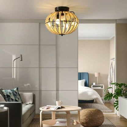 Beaded Fan Lamp Wooden Beaded Chandelier Oak White - www.Shopthatapp.com