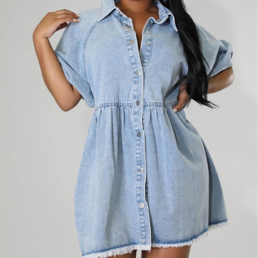 Women's Casual Cardigan Lapel Shirt Denim Dress - www.Shopthatapp.com