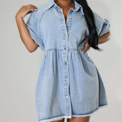 Women's Casual Cardigan Lapel Shirt Denim Dress - www.Shopthatapp.com