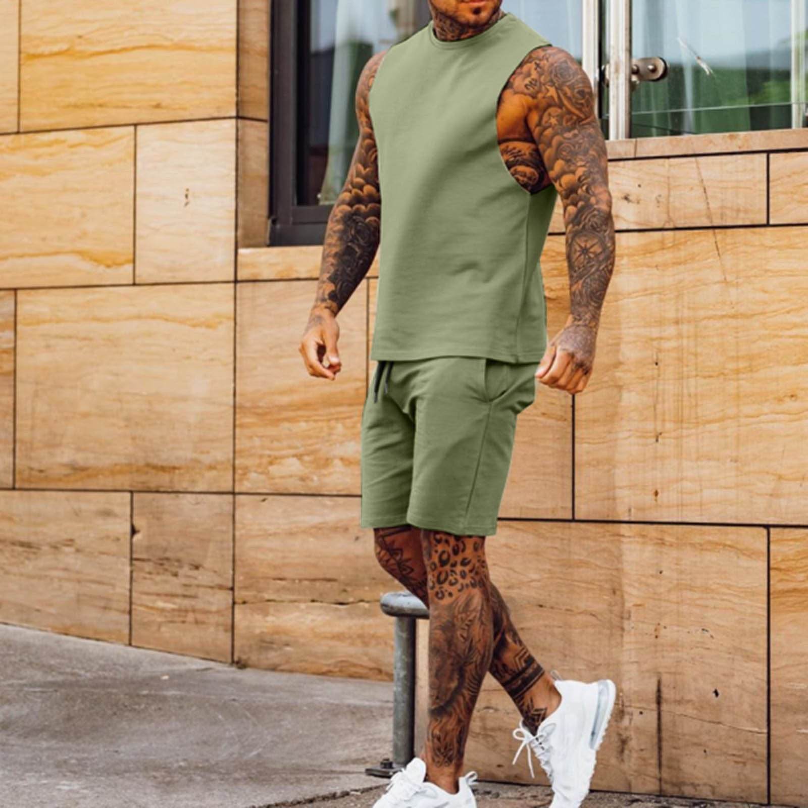 Men Summer 2pcs Sleeveless Athleisure wear Short Outfit set - www.Shopthatapp.com