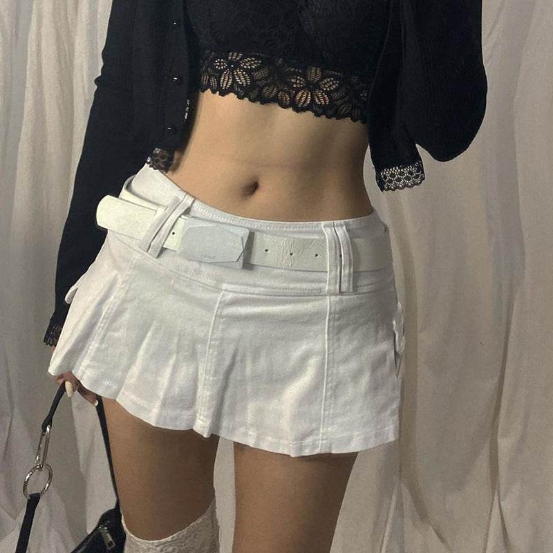 Solid White Black Denim Fashion Mini Skirt - www.Shopthatapp.com