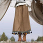 Corduroy Ethnic Style Fur Ball Stitching Brown High Waist Tassel Versatile Maxi Skirt - www.Shopthatapp.com