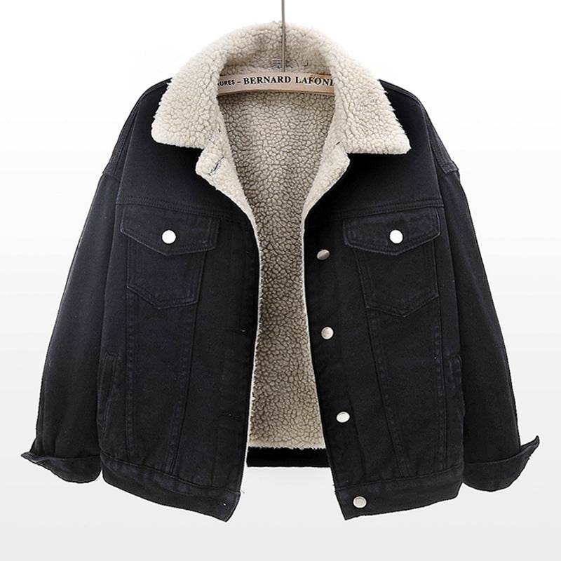 Lamb Wool Thickened Plus Velvet Denim Jacket Women - www.Shopthatapp.com