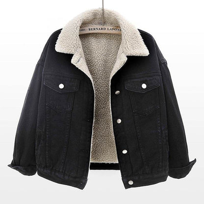 Lamb Wool Thickened Plus Velvet Denim Jacket Women - www.Shopthatapp.com