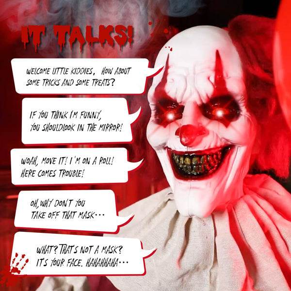 5.7ft Eye Red Light Vibration Clown Sound Voice Control, Standing Balloon Clown, Battery Model - Battery Not Included, Halloween Standing Decoration - www.Shopthatapp.com