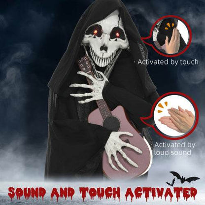 HOMCOM 4.3 Outdoor Halloween Decoration Animatronic Guitar-playing Grim Reaper, Sound And Motion Activated Animated Prop With Light Up Eyes  Guitar Music - www.Shopthatapp.com
