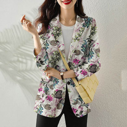 Women's Button Printed Long-sleeved Pocket Vintage Cotton And Linen jacket Blazer - www.Shopthatapp.com