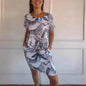 Casual Floral Printed Straight Dress Summer Loose Round Neck Short Sleeve Midi Dresses Womens Clothing - www.Shopthatapp.com