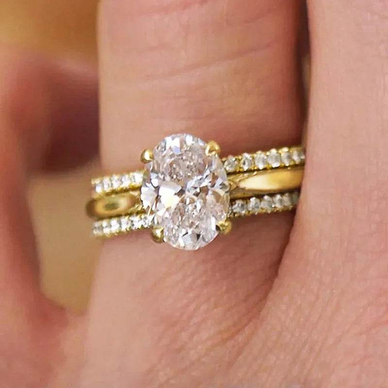 Four-claw Inlaid Ring Three Ring Set Oval Female - www.Shopthatapp.com
