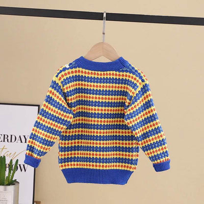 Children Rainbow Stripes Baby Round Neck Pullover Sweater Kids - www.Shopthatapp.com