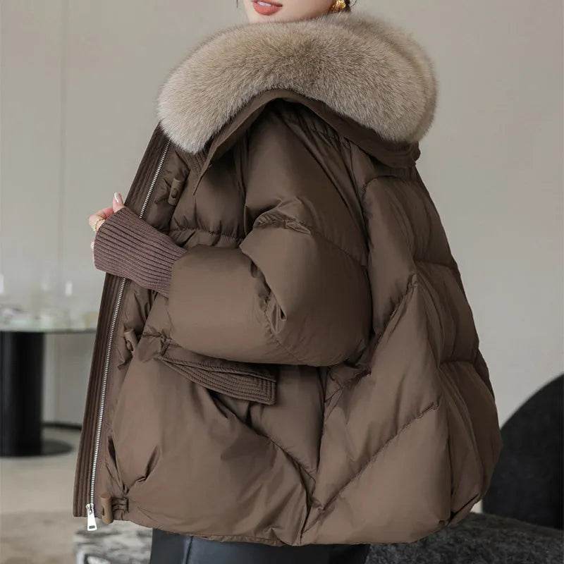 Women Cotton-padded Down Jacket Fur Collar Thick Puffer Winter Coat - www.Shopthatapp.com