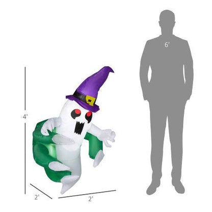 Outsunny 4ft Inflatable Halloween Decoration, Lighted Window Sticker Ghost In Hat, Blow Up Outdoor LED Yard Display, Waterproof - www.Shopthatapp.com