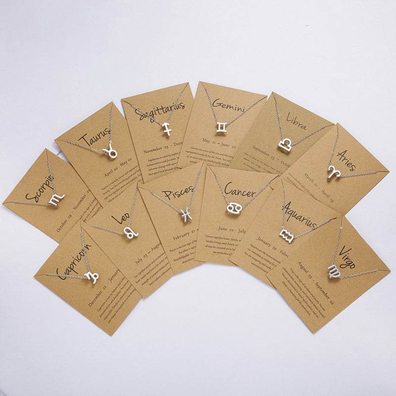 12 Zodiac Sign Necklaces With Gift Card Constellations Pendant Necklace Jewelry - www.Shopthatapp.com