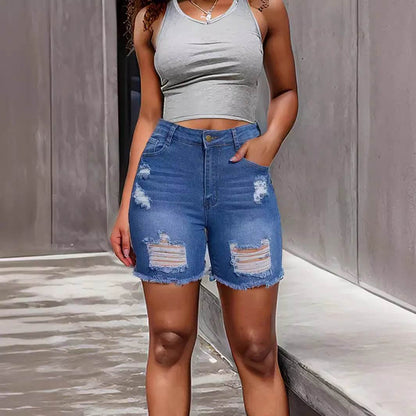 Denim With Hole Shorts For Women - www.Shopthatapp.com