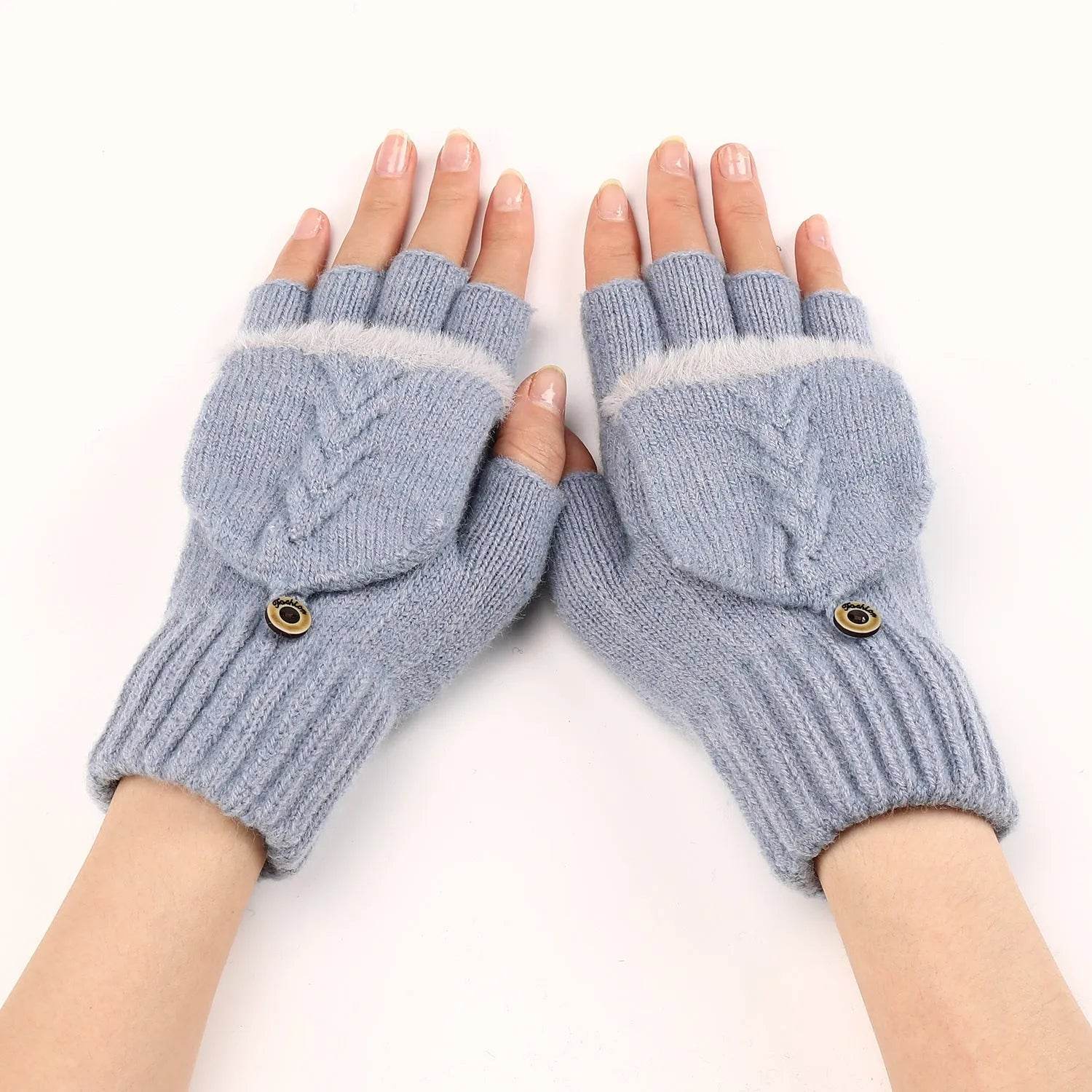 Wool Fingerless Gloves Women's Warm Fashionable Knitted Half Finger Oversleeves - www.Shopthatapp.com