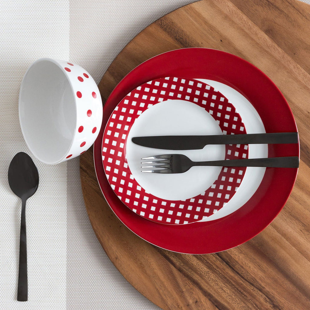 Dinnerware 12 Piece Rimmed Porcelain - Rouge - www.Shopthatapp.com