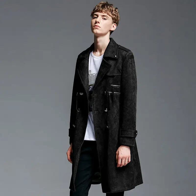 Double Breasted Suede Trench Coat For Men Mid-length Coat Plus Size - www.Shopthatapp.com