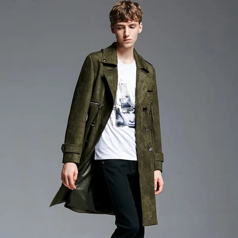 Double Breasted Suede Trench Coat For Men Mid-length Coat Plus Size - www.Shopthatapp.com