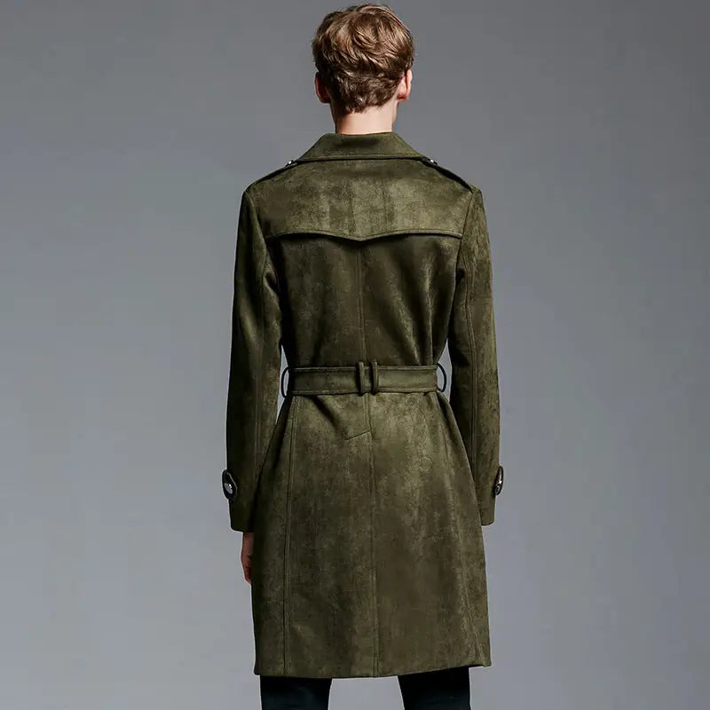 Double Breasted Suede Trench Coat For Men Mid-length Coat Plus Size - www.Shopthatapp.com