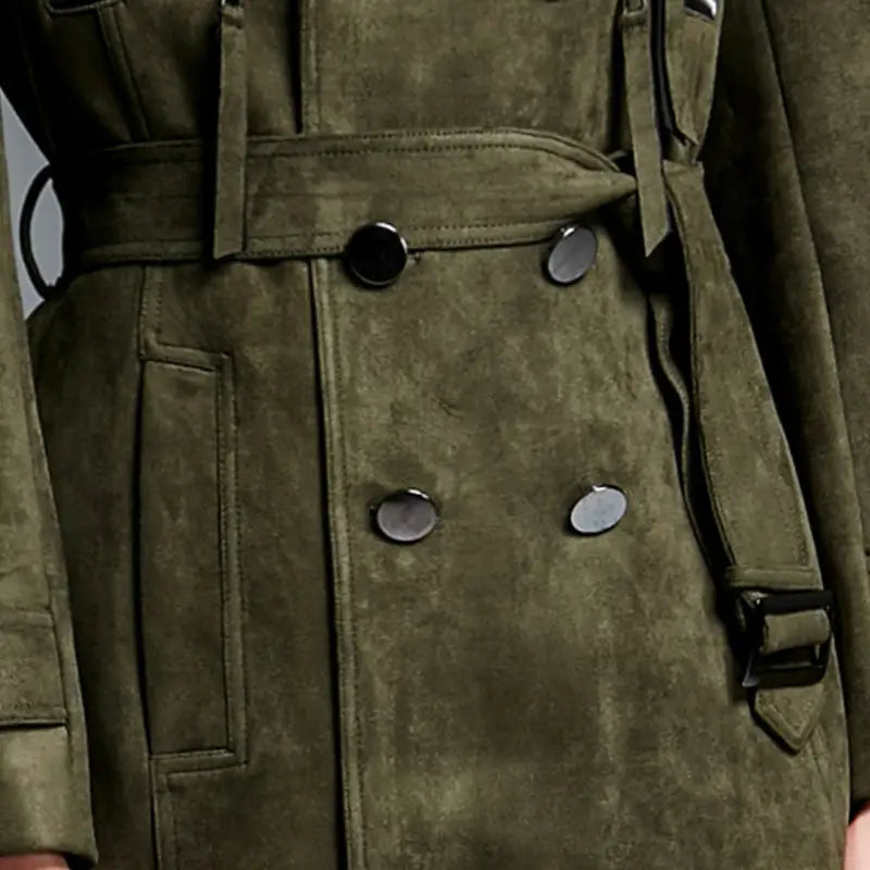 Double Breasted Suede Trench Coat For Men Mid-length Coat Plus Size - www.Shopthatapp.com