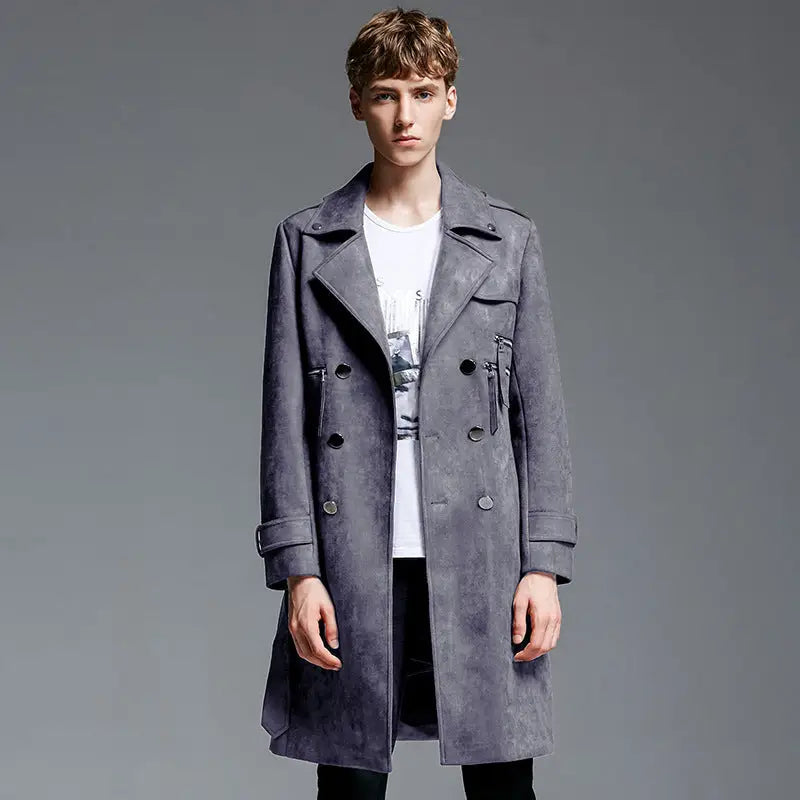 Double Breasted Suede Trench Coat For Men Mid-length Coat Plus Size - www.Shopthatapp.com