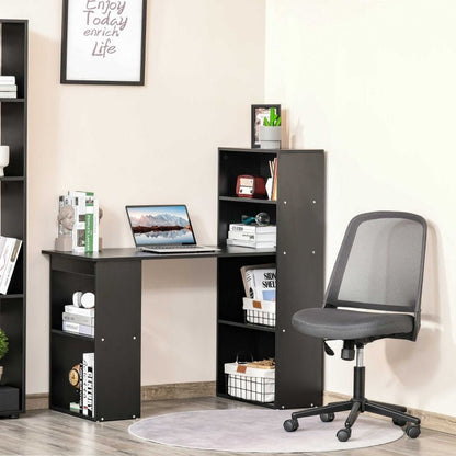 Bureau d'ordinateur moderne de 120 cm, étagère, table d'étude, poste de travail, ordinateur portable, bureau à domicile, 6 étagères, noir