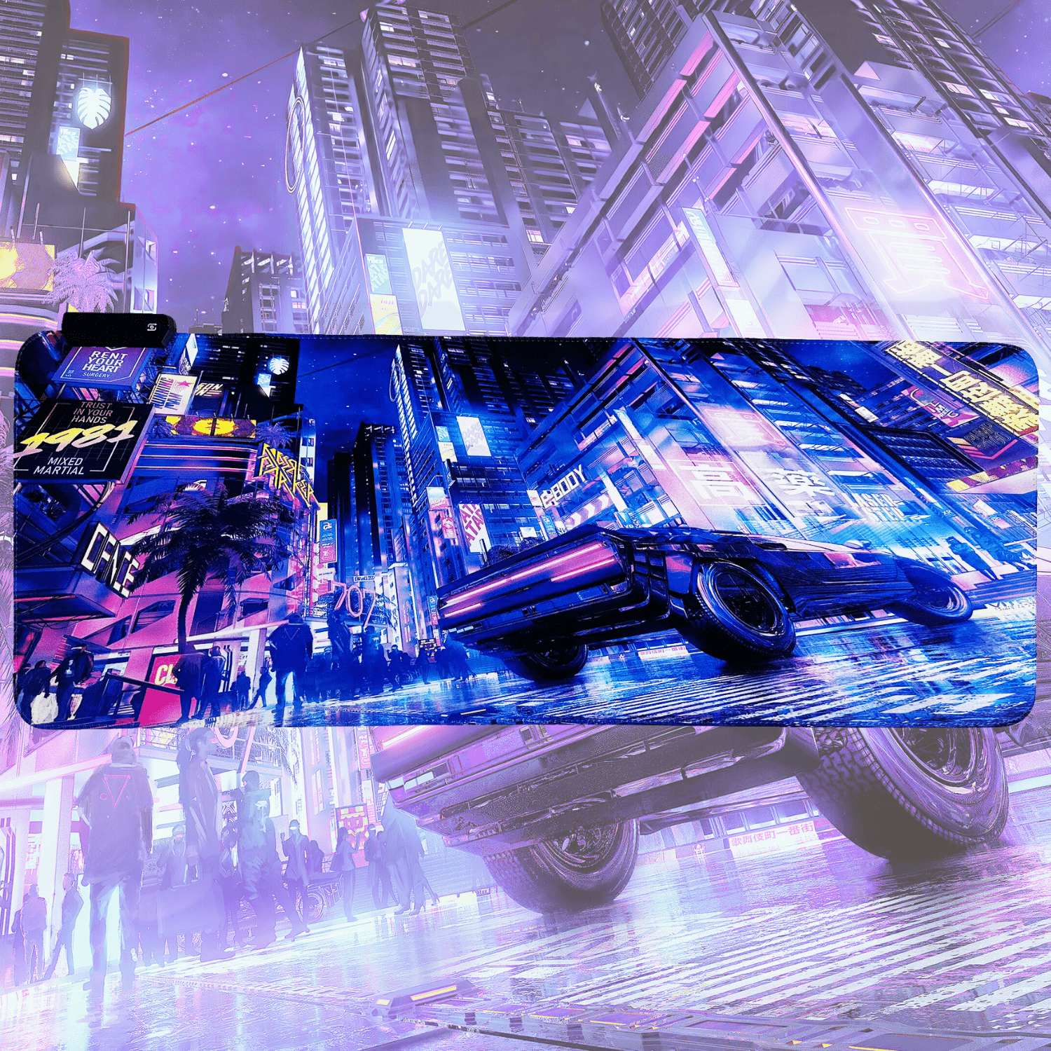 Cyberpunk Night City Dystopian DS5 LED Mauspad Mauspad 7 LED Lichter glatte Oberfläche