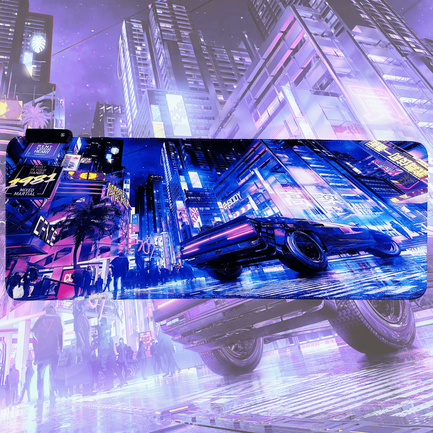Cyberpunk Night City Dystopian DS5 LED Mauspad Mauspad 7 LED Lichter glatte Oberfläche