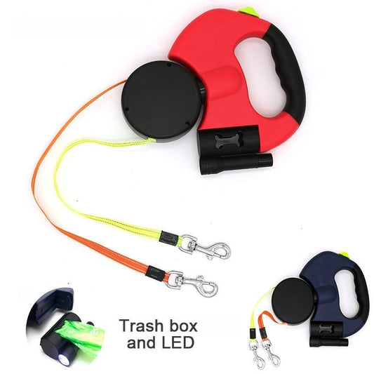 Dual Retractable Dog Leash with waste bag and LED flash - www.Shopthatapp.com