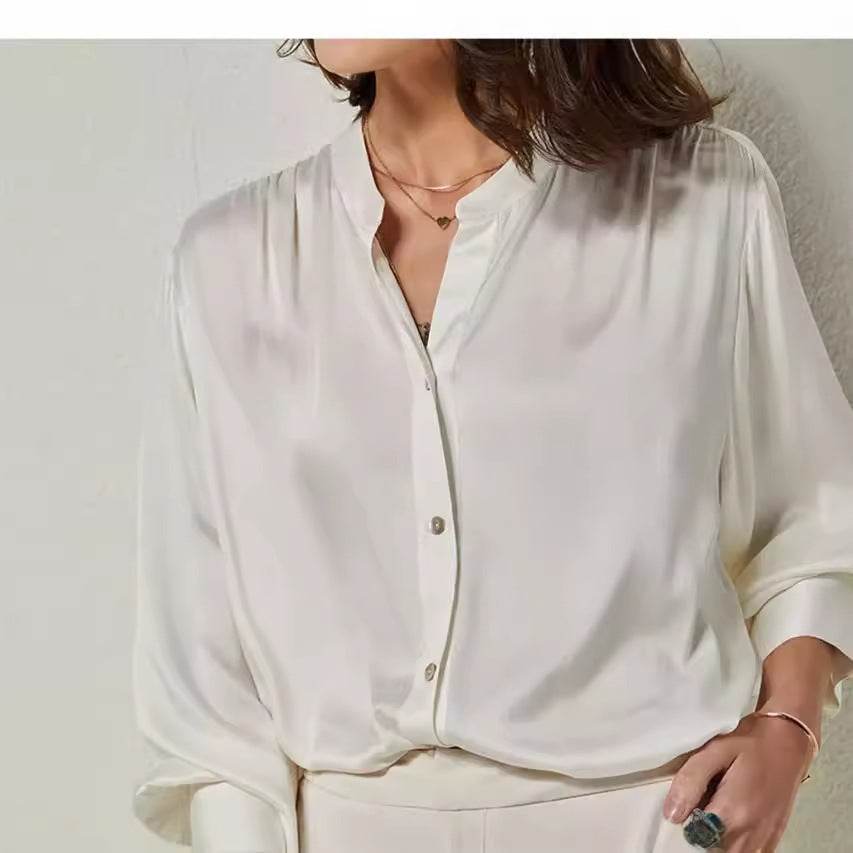French Simplicity Loose And Lazy Style Silk Shirt For Women Autumn - www.Shopthatapp.com