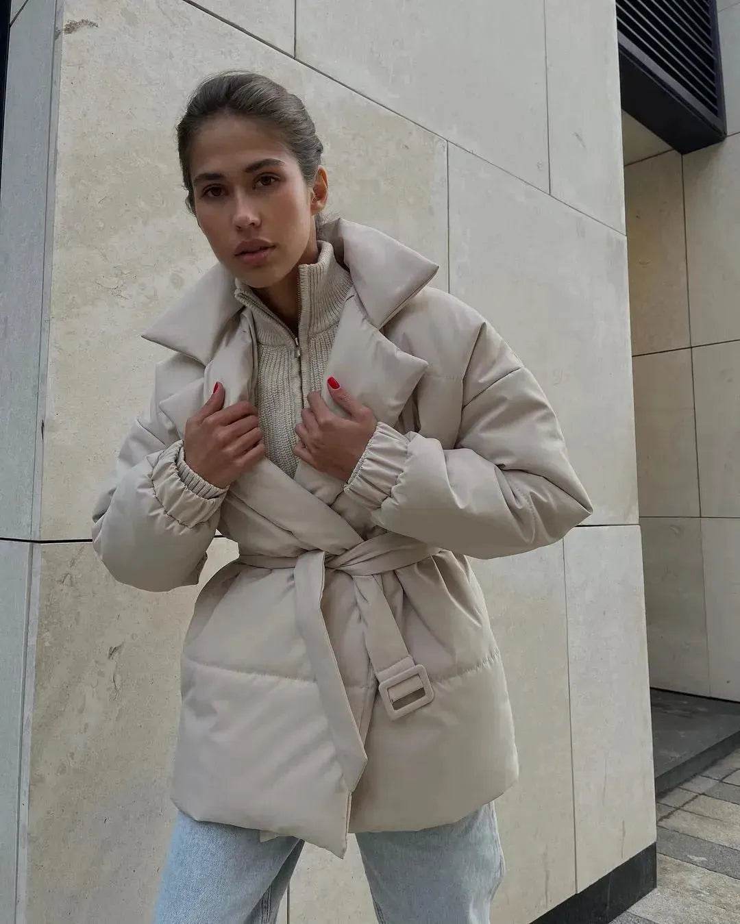Winter Lapel Waisted Cotton Coat Hooded Winter Jacket women - www.Shopthatapp.com