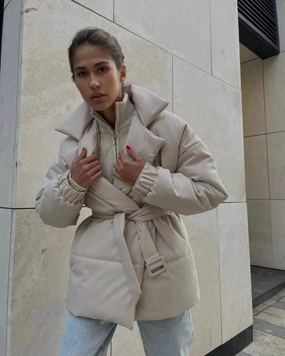 Winter Lapel Waisted Cotton Coat Hooded Winter Jacket women - www.Shopthatapp.com